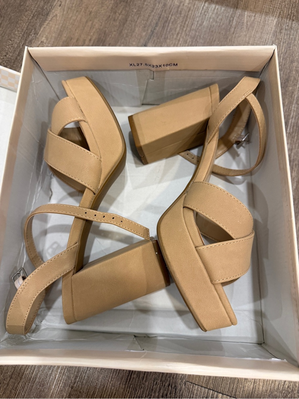 Soda Tan Block Heel Sandals with Ankle Strap